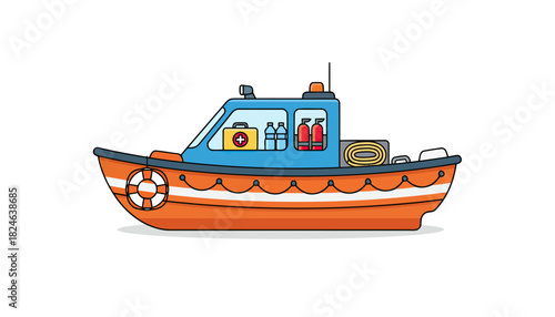 Colorful Tug Boat Illustration At Sea.
