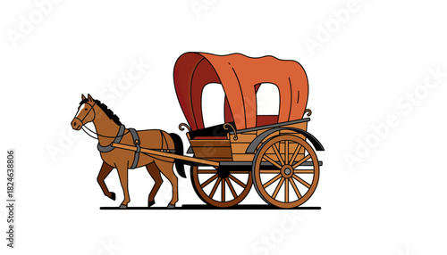 Horse Drawn Carriage with Orange Canopy.