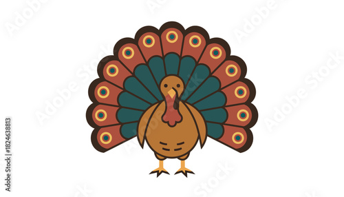 Strutting domestic turkey with fanned tail display.