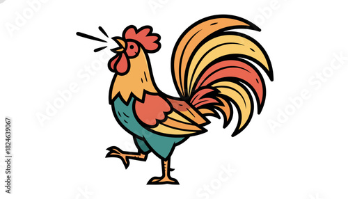 Colorful Cartoon Rooster Standing Proud Illustration.