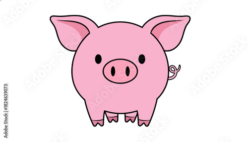 Adorable Pink Cartoon Pig Standing Cheerfully.