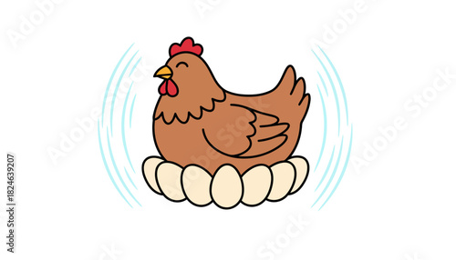 Cartoon Chicken Sitting On A Nest Of Eggs.