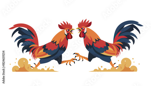 Two Roosters Facing Off In Rooster Fight.