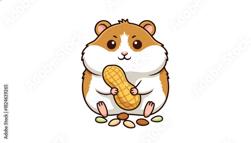 Playful hamster holding corn kernel illustration.