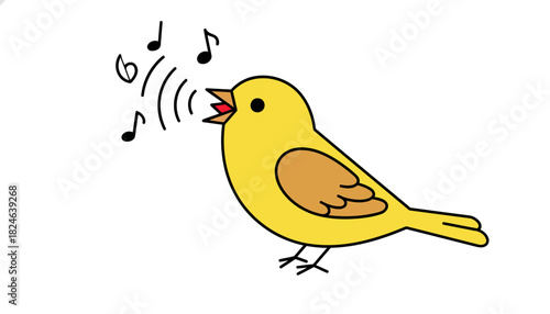 Cheerful Yellow Singing Bird Cartoon Illustration.