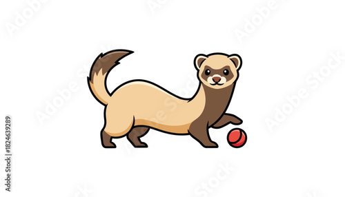 Playful Ferret Illustrating Cartoon Charm with Red Ball.