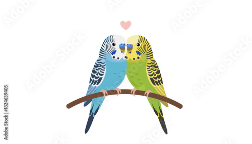 Two vibrant parrots perched together on a branch.