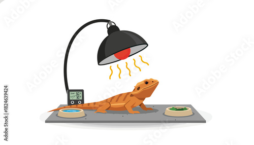 Lifelike orange lizard resting on a desk under a lamp.
