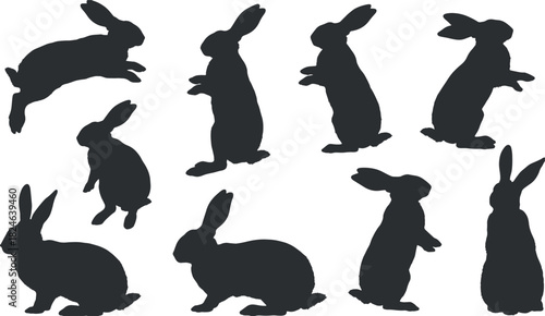 Rabbit Silhouettes Vector Set of Hares in Action Poses