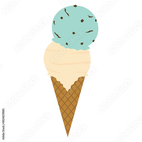 チョコミントとバニラのコーン入りアイスクリーム