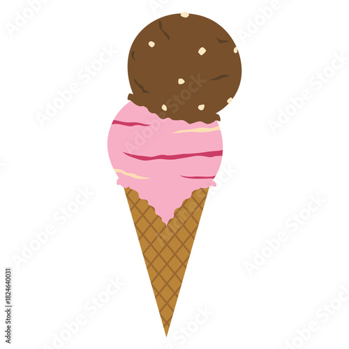 チョコナッツとストロベリー味のコーン入りアイスクリーム