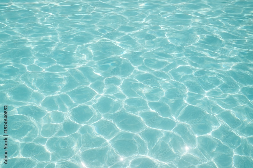 Obraz premium Clear blue water with sunlight reflection. Ripple pattern on transparent sea surface. Summer vacation, swimming pool, aqua texture background. copy space