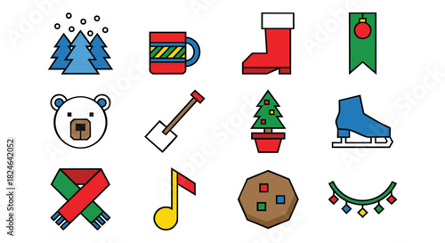 Festive winter holiday icons bring cheerful charm to your seasonal designs instantly