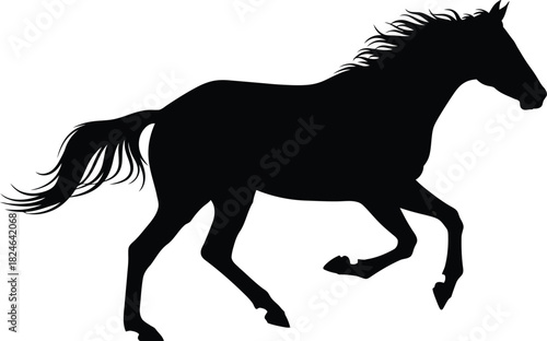 Galloping horse silhouette on white background in black and white