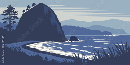 Oregon Coast Haystack Rock silhouette
