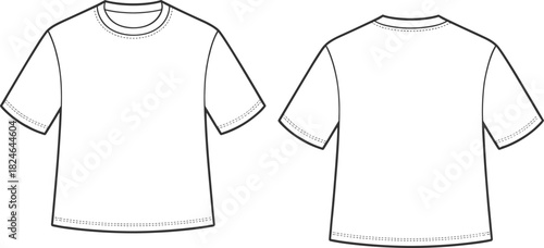 T-shirt, crew neck, fashion sketch, technical drawing, garment design, apparel template, clothing illustration, flat sketch, short sleeve, vector tee