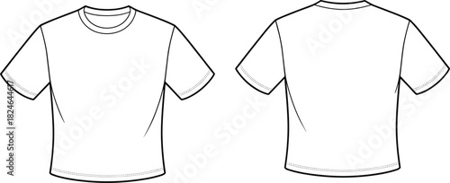 T-shirt, crew neck, fashion sketch, technical drawing, garment design, apparel template, clothing illustration, flat sketch, short sleeve, vector tee