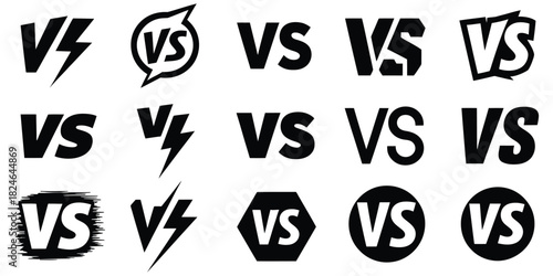 Battle vs icon set with letters, duel and competition symbols