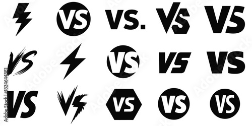 Battle vs icon set with letters, duel and competition symbols