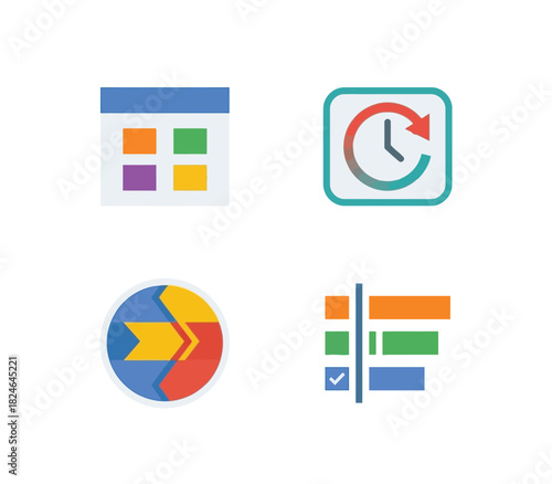 Free Download Colorful set of four productivity and management application icons isolated on transparent background - GFXLoad
