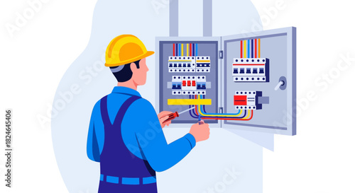 Electrical Technician Inspecting Wiring in a Power Distribution Box A Whisk_c8c2d0624387ef9948e4558de4a51487dr