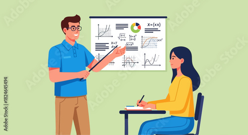 A friendly barista standing behind a cafe counter, ready to whisk up a delicious espresso beverage in a modern coffee shop illustration