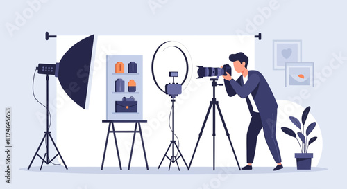 Photographer Studio Illustration Capturing Moments with Professional Equipment and Setup