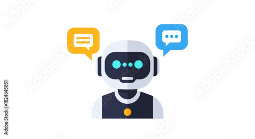 Digital assistant icon representing AI chatbot with speech bubbles, communicating and providing information