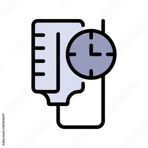 Saline color icon. IV drip bag with a tube. Vector illustration of an intravenous therapy, for healthcare apps, medical websites, and hospital-related visuals.