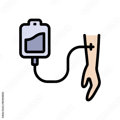 Intravenous saline drip color icon, world cancer day and chemotherapy, blood transfusion vector graphics. IV therapy symbol for healthcare apps, medical websites, and hospital-related visuals.