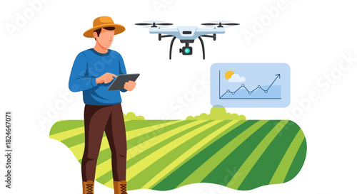 Precision Farming Farmer Using Drone for Crop Monitoring and Data Analysis on Tablet