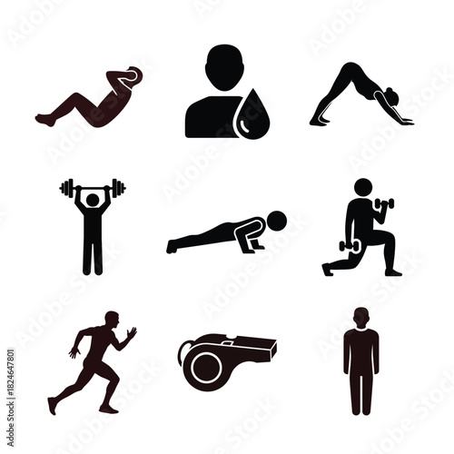 Fitness and exercise icons representing various physical activities