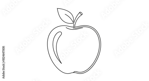 Vector illustration of line art drawing of a fresh apple with a leaf