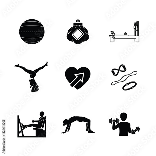 Fitness and health icons representing exercise and well being
