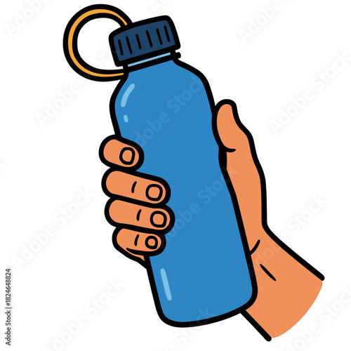 Hand holding refillable water bottle