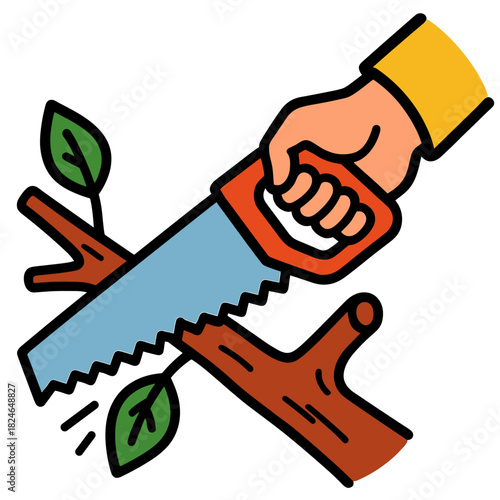 Hand sawing small branch 