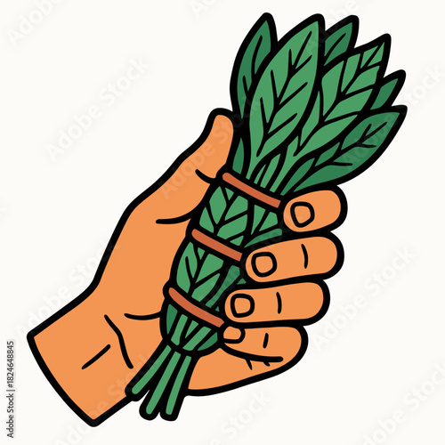 Hand holding bundle of sage