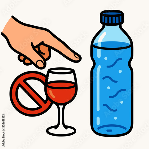 Hand choosing water over alcohol 