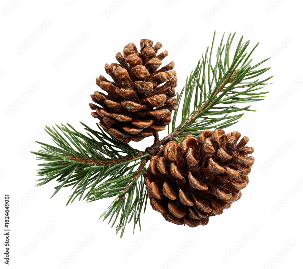 Fototapeta premium PNG Pine cones with green needles