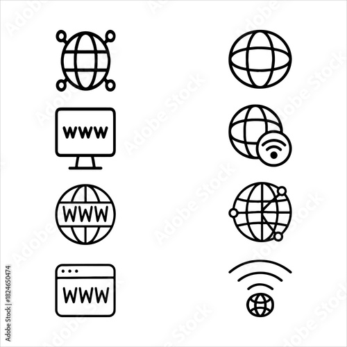 A Dynamic Global Internet Icon Symbol, Showcasing Worldwide Connection and Networking in a Flat Design Minimalist Vector for Digital Technology Business Success Growth.