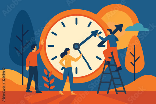 Team adjusting clock hands to manage time and deadlines