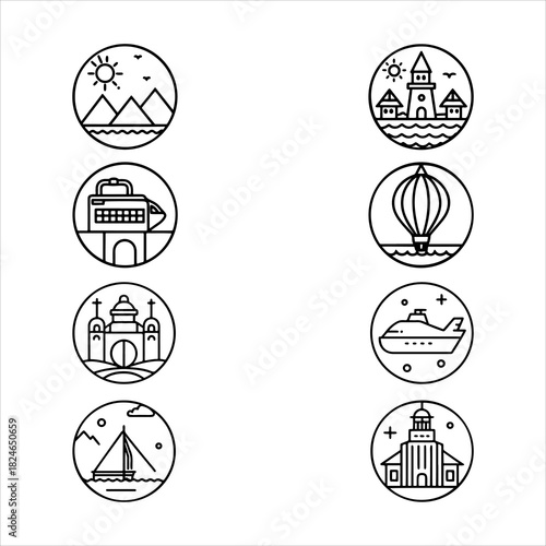 A Dynamic Global Travel Icon Symbol, Showcasing Adventure and Journey in a Flat Design Minimalist Vector for Digital Tourism Success Growth Marketing.