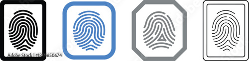 Four fingerprint icons in different colored frames are displayed offering versatility on transparent background