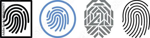Four distinct fingerprint icons in varying shapes and colors ideal for security designs on transparent background