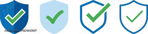 Four security shield icons with green checkmarks displayed in a row on transparent background