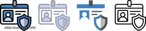 Four distinct identification badge icons with shield designs showcasing varying color schemes on transparent background