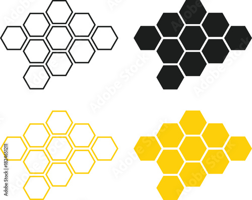 Bee and Honeycomb Icon Set. Hexagon Pattern and Structural Organization Interface. 