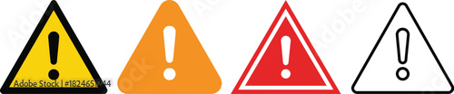 Four vibrant warning sign illustrations in yellow orange red and monochrome on transparent background