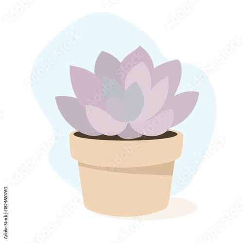 Soft vector illustration showing pastel succulent in warm pot, succulent adding gentle botanical elegance for modern decor lovers, layered petals and muted tones