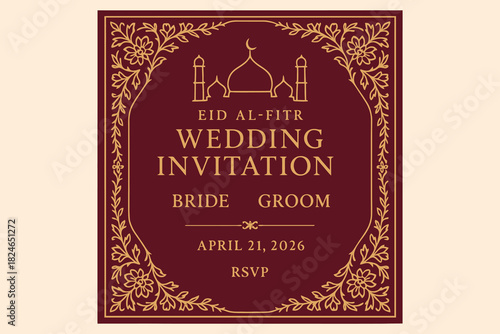 Elegant islamic wedding invitation for eid al fitr celebration